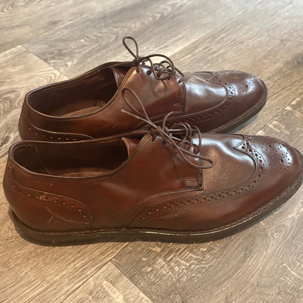 Allen Edmonds Mens 11.5 D Brown Larchmont Leather Wingtip Derby Shoes 6828